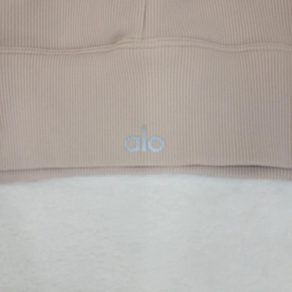 NO PADS Alo Yoga Sports Bra Womens Medium Taupe Ribbed Cross Activewear Emulate